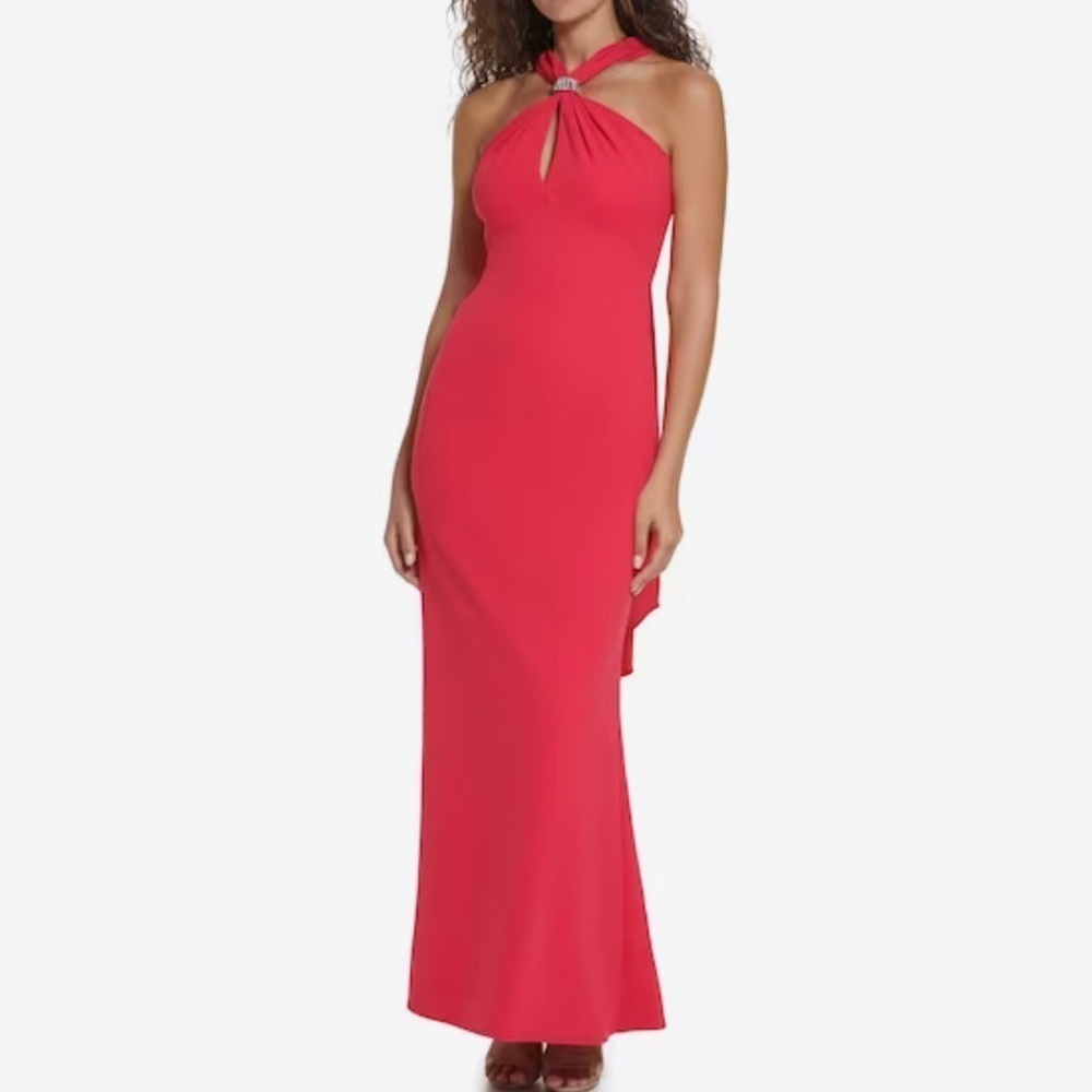 NWT Red Vince Camuto Scarf Neck Halter Gown Size 6